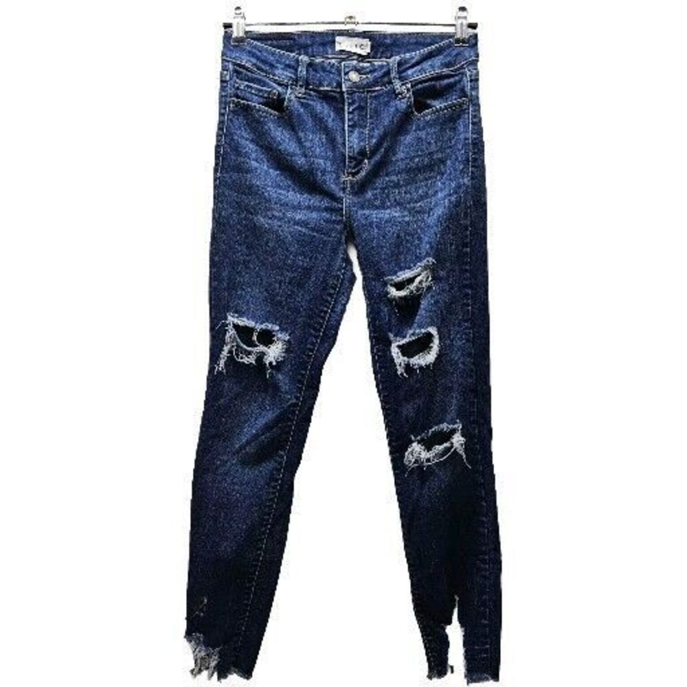 Cello Womens Junior Blue Distressed Skinny Jeans Dark Wash Size 7